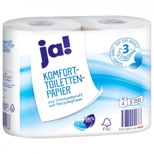 Tissue-Toilettenpapier 3-lagig, 4x200 Blatt, Februar 2018
