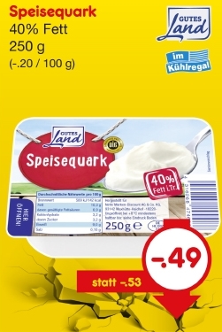 Speisequark, 40% Fett, Mai 2018