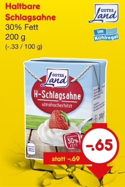 H-Schlagsahne, 30% Fett, Mai 2018