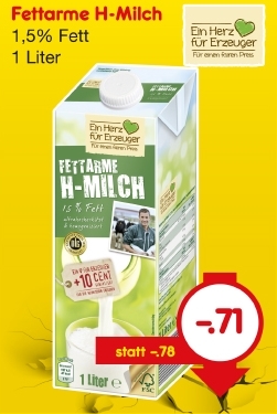 Fettarme H-Milch, 1,5% Fett, Mai 2018