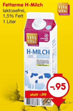 Fettarme H-Milch, laktosefrei,1,5% Fett, Mai 2018