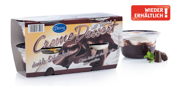 Creme Dessert mit Topping, dunkle Schokolade, 4 x 115 g, Dezember 2013