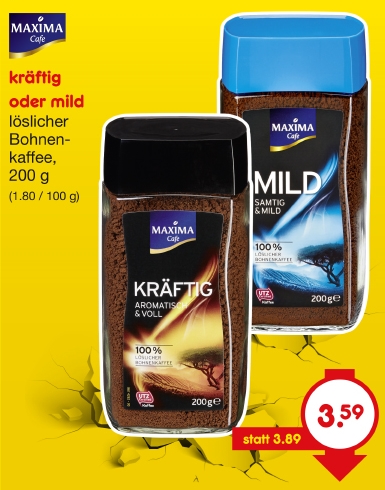 Löslicher Bohnenkaffee Kräftig o. Mild, Mai 2018