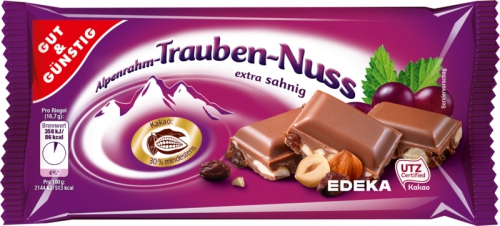Alpenrahm-Traube-Nuss-Schokolade, Januar 2018