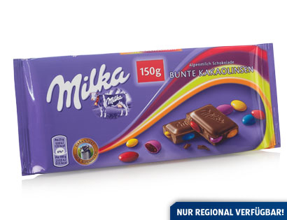 Milka Alpenmilch-Schokolade Bunte Kakaolinsen, Februar 2014