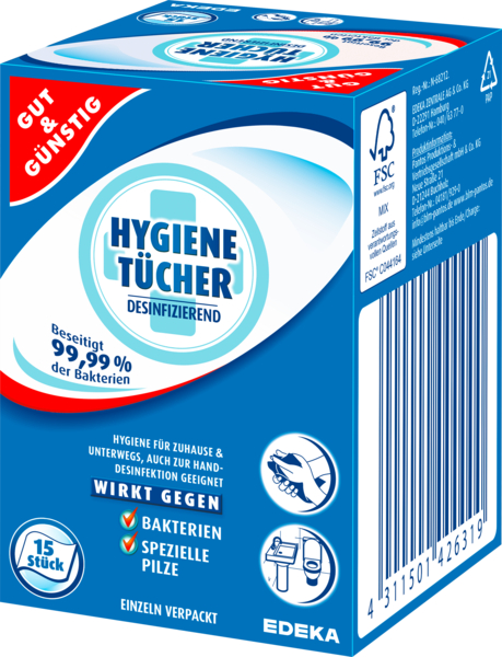 Hygienetücher Einzelsachets, Januar 2018