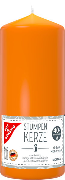 Stumpenkerze 150/60 mm orange, Januar 2018