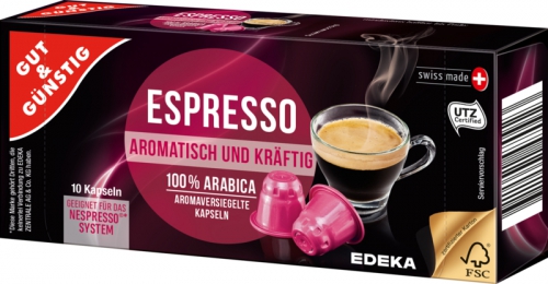 Kaffeekapseln Espresso, Januar 2018