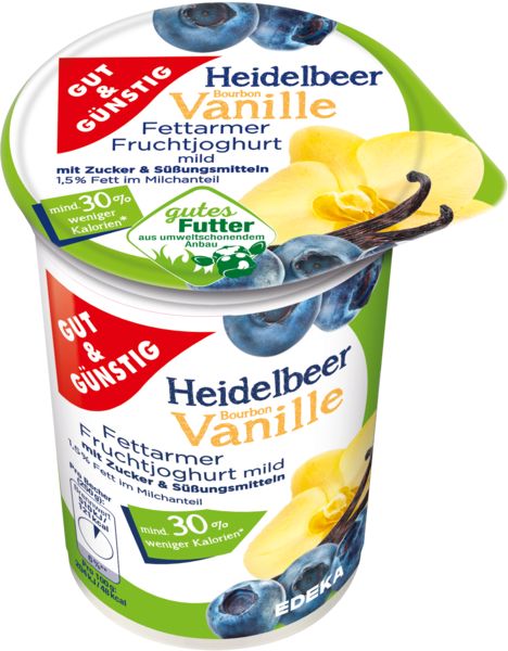 Fettarmer Fruchtjoghurt 1,5% Fett Heidelbeere-Vanille, Januar 2018