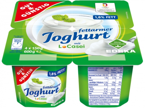 Fettarmer Joghurt mild mit L.Casei, 4x150g, Januar 2018