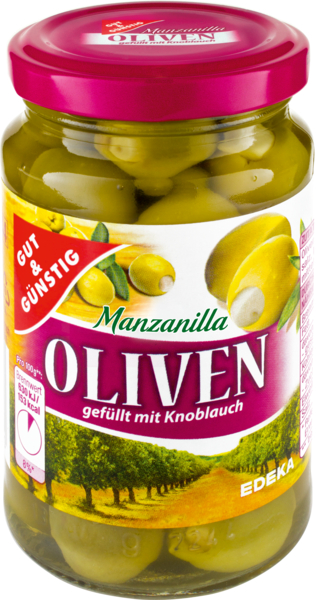Oliven gefüllt mit Knoblauch, Februar 2018