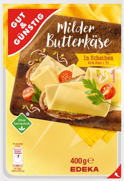 Butterkäse, in Scheiben, 45% Fett i.Tr., Mrz 2018