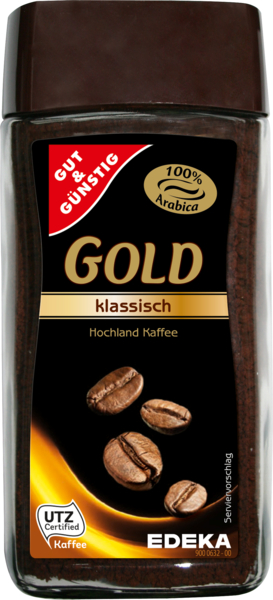 Löslicher Kaffee Gold, aromatisch, Januar 2018