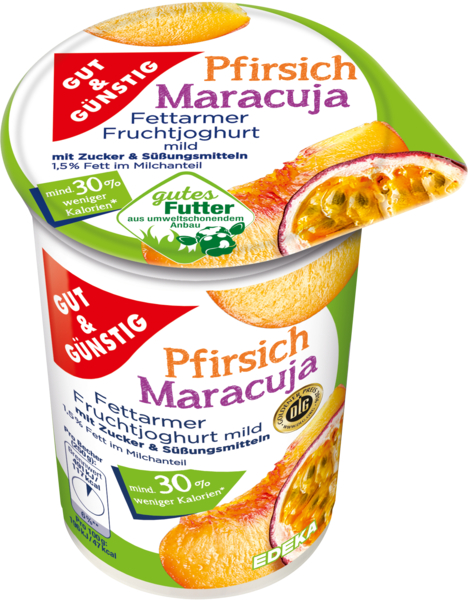Fettarmer Fruchtjoghurt 1,5% Fett Pfirsich-Maracuja, Januar 2018