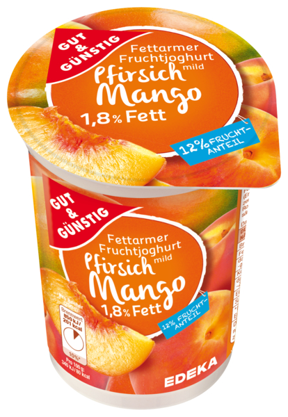 Fettarmer Joghurt 1,8 % Fett, Pfirsich-Mango, Januar 2018