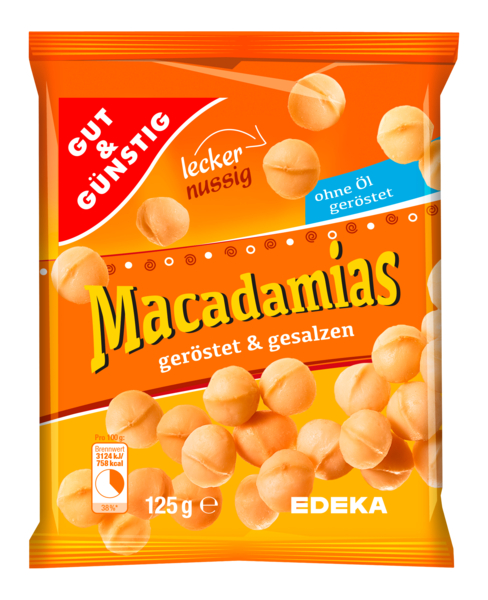 Macadamias, geröstet & gesalzen, Januar 2018