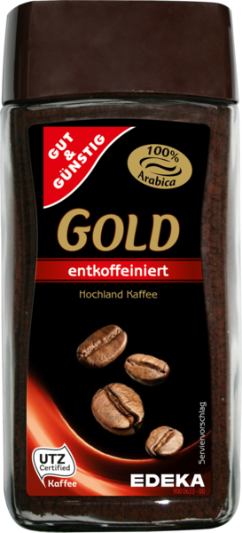 Löslicher Kaffee Gold, entkoffeiniert, Januar 2018