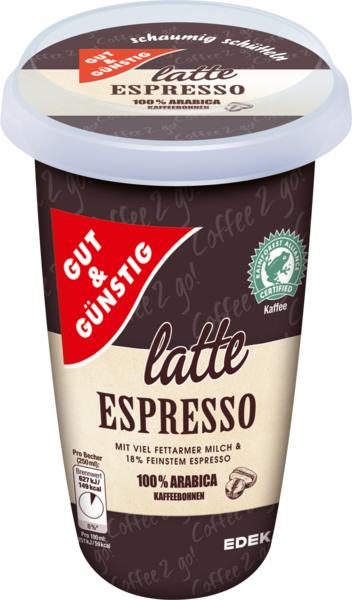 Kaffeedrink Latte Espresso, Januar 2018