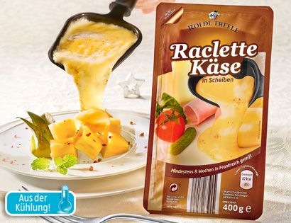 Raclette Käse, in Scheiben, Dezember 2013