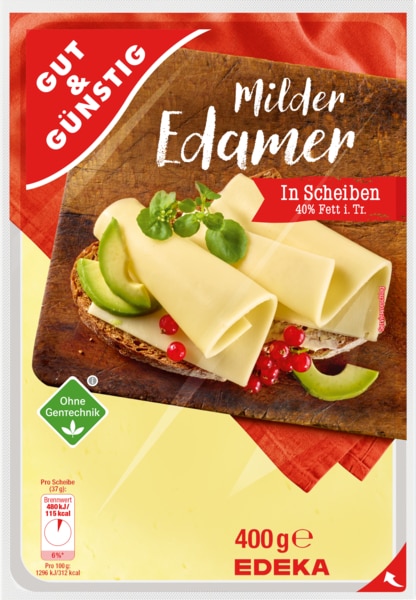Edamer 40% Fett i. Tr., in Scheiben, Mrz 2018